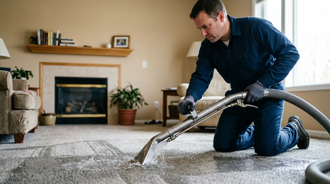 Water damage restoration technician working near Argonne, WI